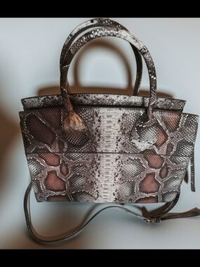 JUSTFAB Python Snakeskin Embossed Structured Tote Satchel Crossbody Bag